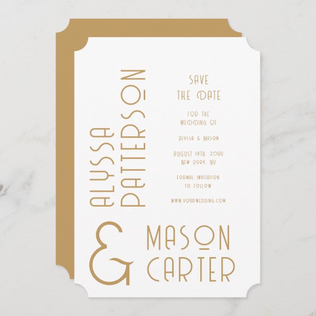 Elegant Gold Modern Wedding Save The Date (Front/Back)