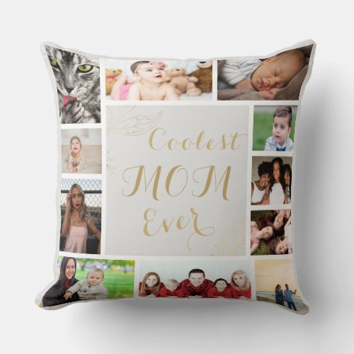 Elegant Gold Mom We Love You Gold Photo Collage Throw Pillow