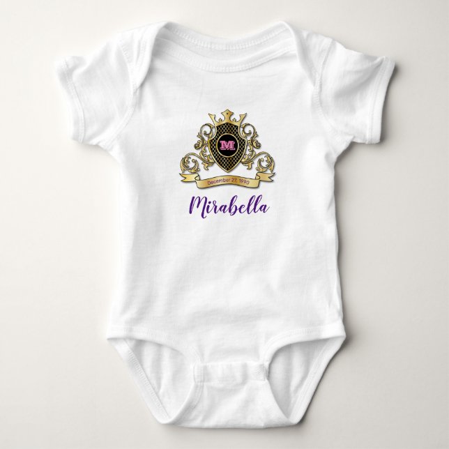 Elegant Gold Monagram Fashioned T-Shirt Baby Bodysuit (Front)