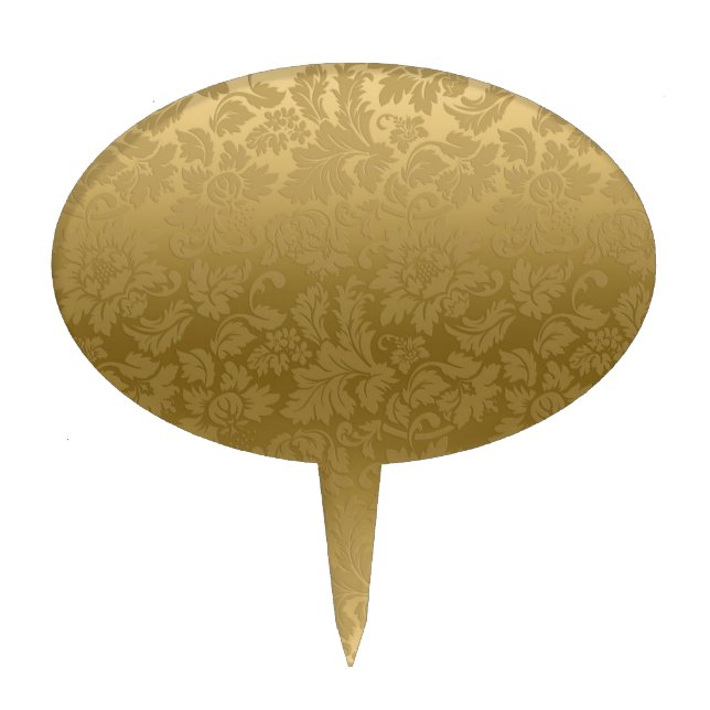 Elegant Gold Monochromatic Floral Damasks Pattern Cake Topper (Front)