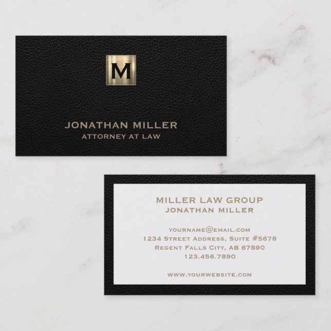 Elegant Gold Monogram Attorney at Law Business Card (Front/Back)