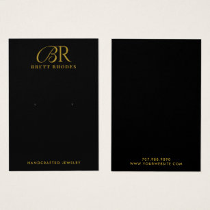 Elegant Gold Monogram Black Earring Display Card