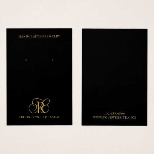 Elegant Gold Monogram Black Earring Display Card
