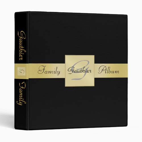 Elegant Gold Monogram Black Family Album Binder