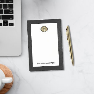 Elegant Gold Monogram Black Leather Look Post-it Notes