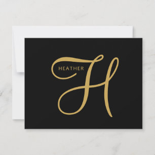 Elegant Gold Monogram Black Note Card