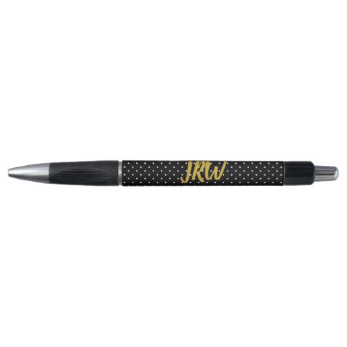 Elegant Gold Monogram Black White Dots Pattern Pen