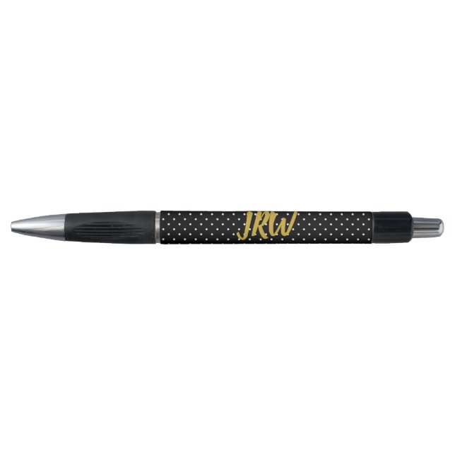 Elegant Gold Monogram Black White Dots Pattern Pen (Front)