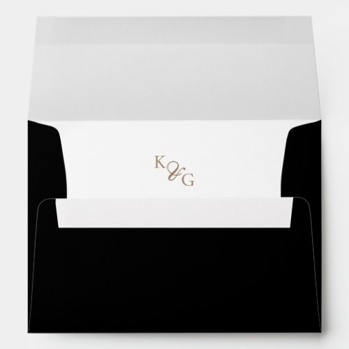 Elegant Gold Monogram Black  White Wedding Envelope