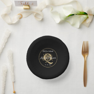 Elegant Gold Monogram Black with White Wedding Paper Bowls
