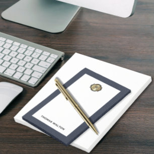 Elegant Gold Monogram Blue Leather Look Post-it Notes