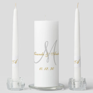Elegant Gold Monogram Bride Groom Names Wedding Unity Candle Set