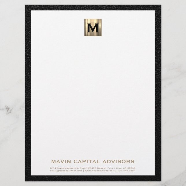 Elegant Gold Monogram Business Letterhead (Front)