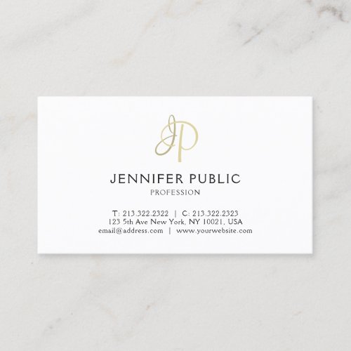 Elegant Gold Monogram Clean Beautiful Plain Top Business Card
