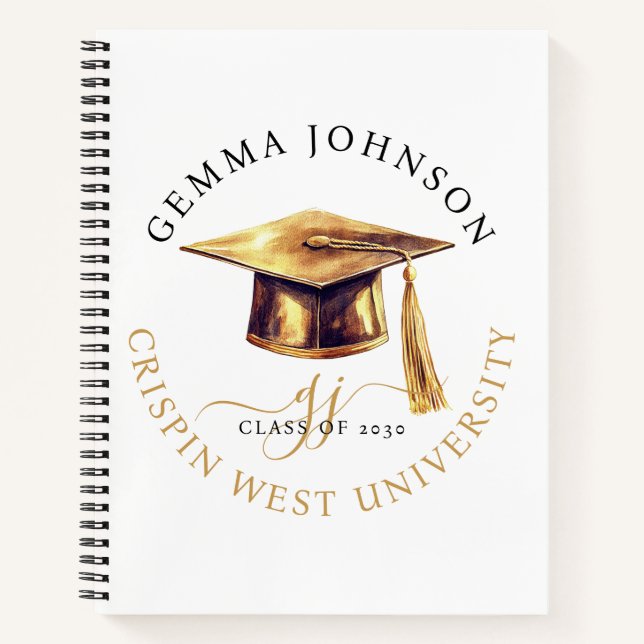 Elegant Gold Monogram College Graduation Notebook (Front)