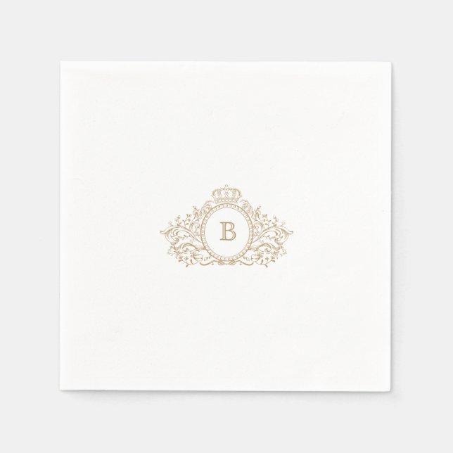 Elegant Gold Monogram Crest Custom Wedding  Napkins (Front)