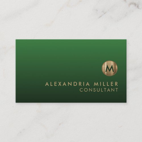 Elegant Gold Monogram Emerald Green Business Card