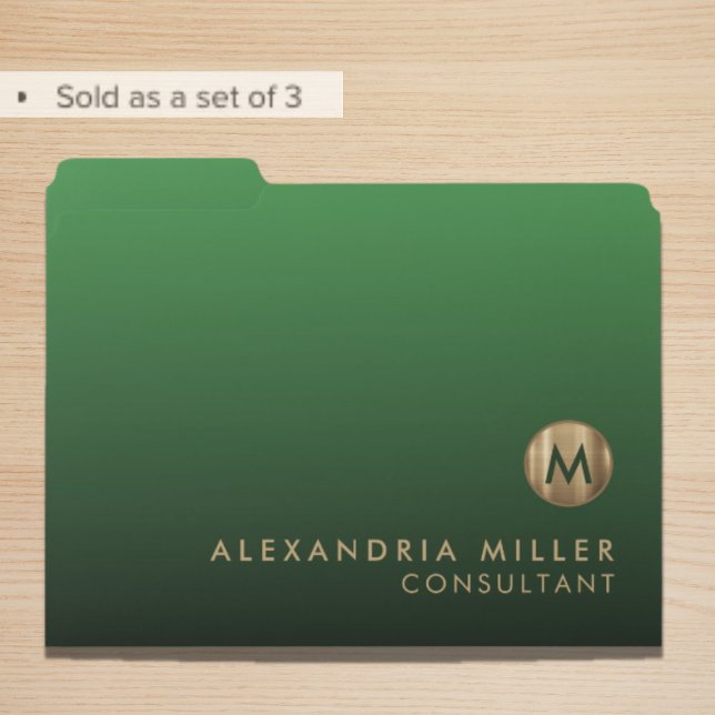 Elegant Gold Monogram Emerald Green File Folder (Creator Uploaded)