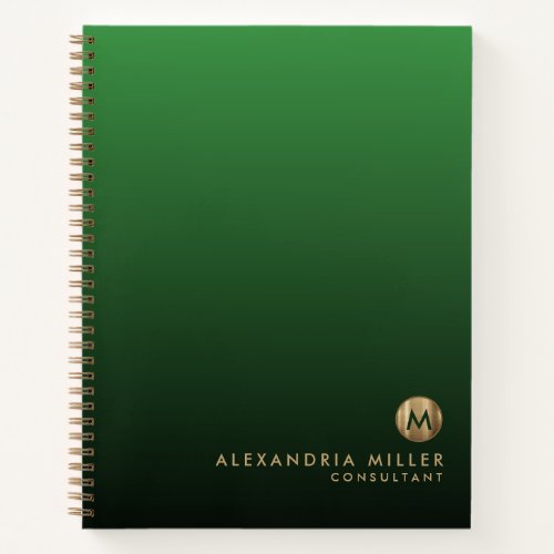 Elegant Gold Monogram Emerald Green Notebook