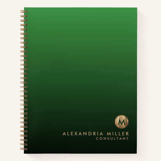 Elegant Gold Monogram Emerald Green Notebook (Front)