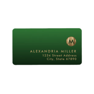 Elegant Gold Monogram Emerald Green Return Address Label