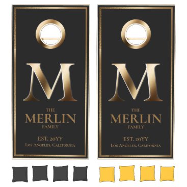 Elegant Gold Monogram Family Initial Cornhole Set