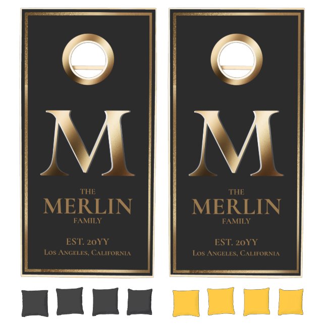 Elegant Gold Monogram Family Initial Cornhole Set (Set)