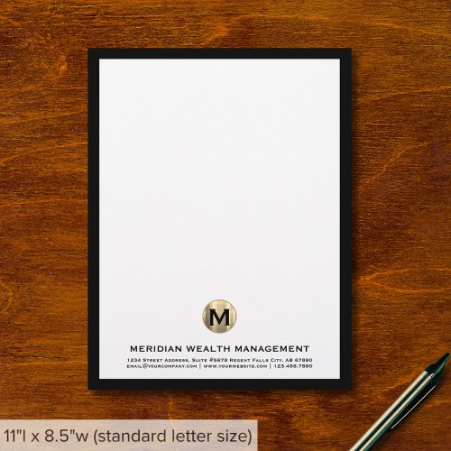 Elegant Gold Monogram Financial Planner Letterhead