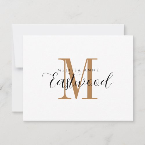 Elegant Gold Monogram Flat Note Card