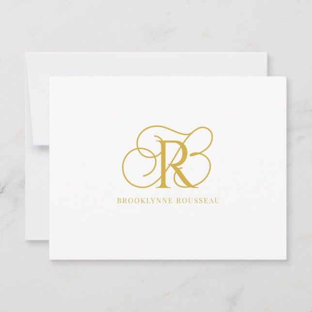 Elegant Gold Monogram Flat Note Card (Front)