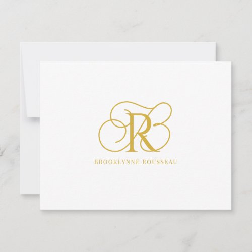 Elegant Gold Monogram Flat Note Card