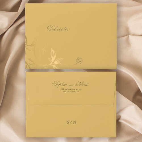 Elegant gold monogram floral gold wedding envelope