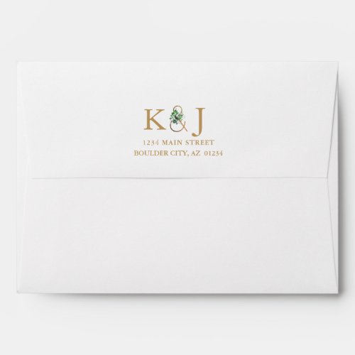Elegant Gold Monogram Floral Return Address Envelope