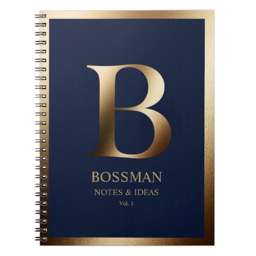 Elegant Gold Monogram Framed  Navy Blue Notebook