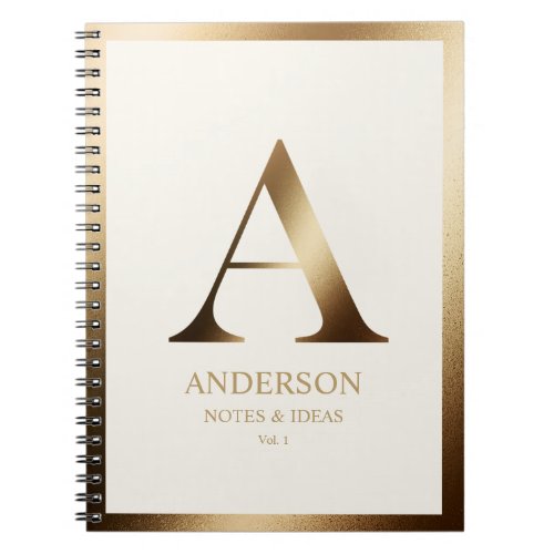 Elegant Gold Monogram Framed  Off White Notebook