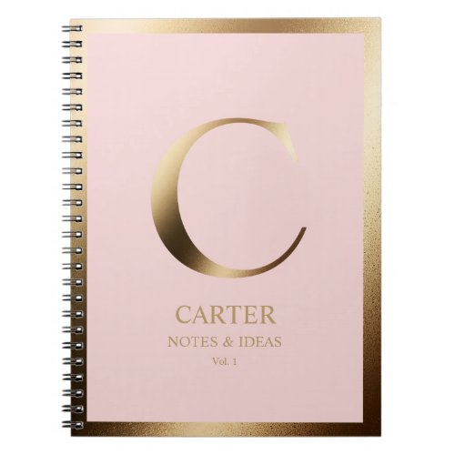 Elegant Gold Monogram Framed  Pink Notebook