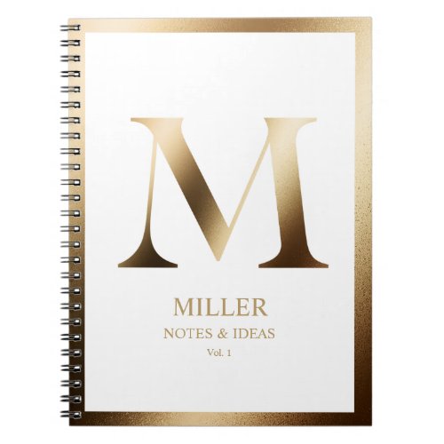 Elegant Gold Monogram Framed  White Notebook