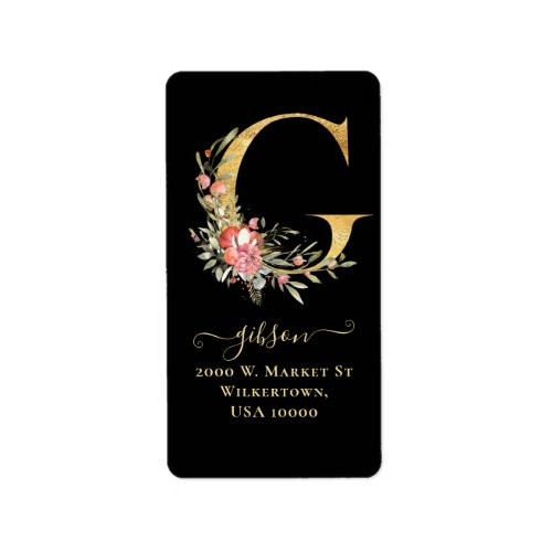 Elegant Gold Monogram G Floral Address Label