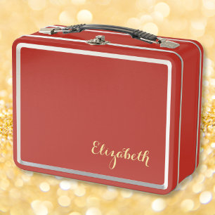 Elegant Gold Monogram Girls Boys Kids Cute School Metal Lunch Box
