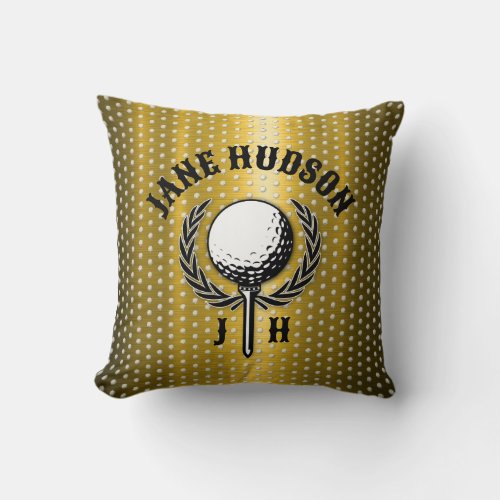 Elegant Gold Monogram Golf Design Throw Pillow