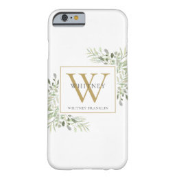 Elegant Gold Monogram Greenery Barely There iPhone 6 Case