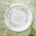 Elegant Gold Monogram Greenery Couples Shower Paper Plates<br><div class="desc">Featuring delicate watercolor leaves,  these chic botanical couples shower paper plates can be personalized with your monogram initials and special couples shower details. Designed by Thisisnotme</div>
