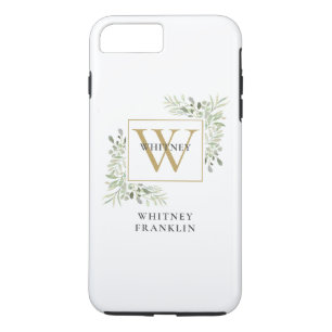 Elegant Gold Monogram Greenery Foliage iPhone 8 Plus/7 Plus Case