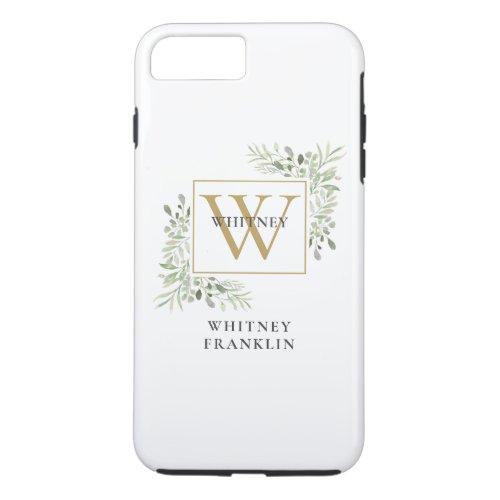 Elegant Gold Monogram Greenery Foliage iPhone 8 Plus7 Plus Case