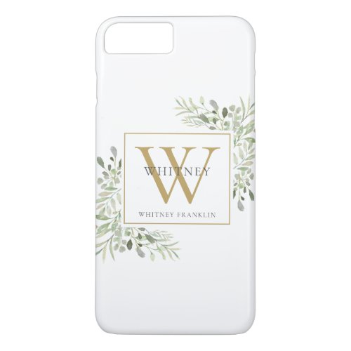 Elegant Gold Monogram Greenery Modern iPhone 8 Plus7 Plus Case