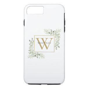 Elegant Gold Monogram Greenery Personalized  iPhone 8 Plus/7 Plus Case
