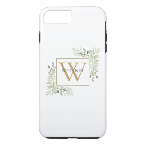 Elegant Gold Monogram Greenery Personalized  iPhone 8 Plus7 Plus Case