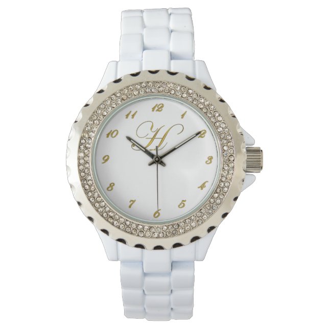 Elegant Gold Monogram H Watch with Gold Numbers (Front)