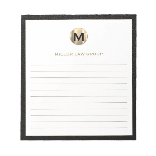 Elegant Gold Monogram Initial Company Name Lined Notepad