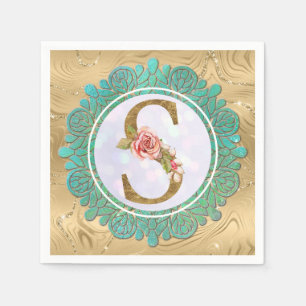 Elegant Gold Monogram Initial Letters with Mandala Napkins